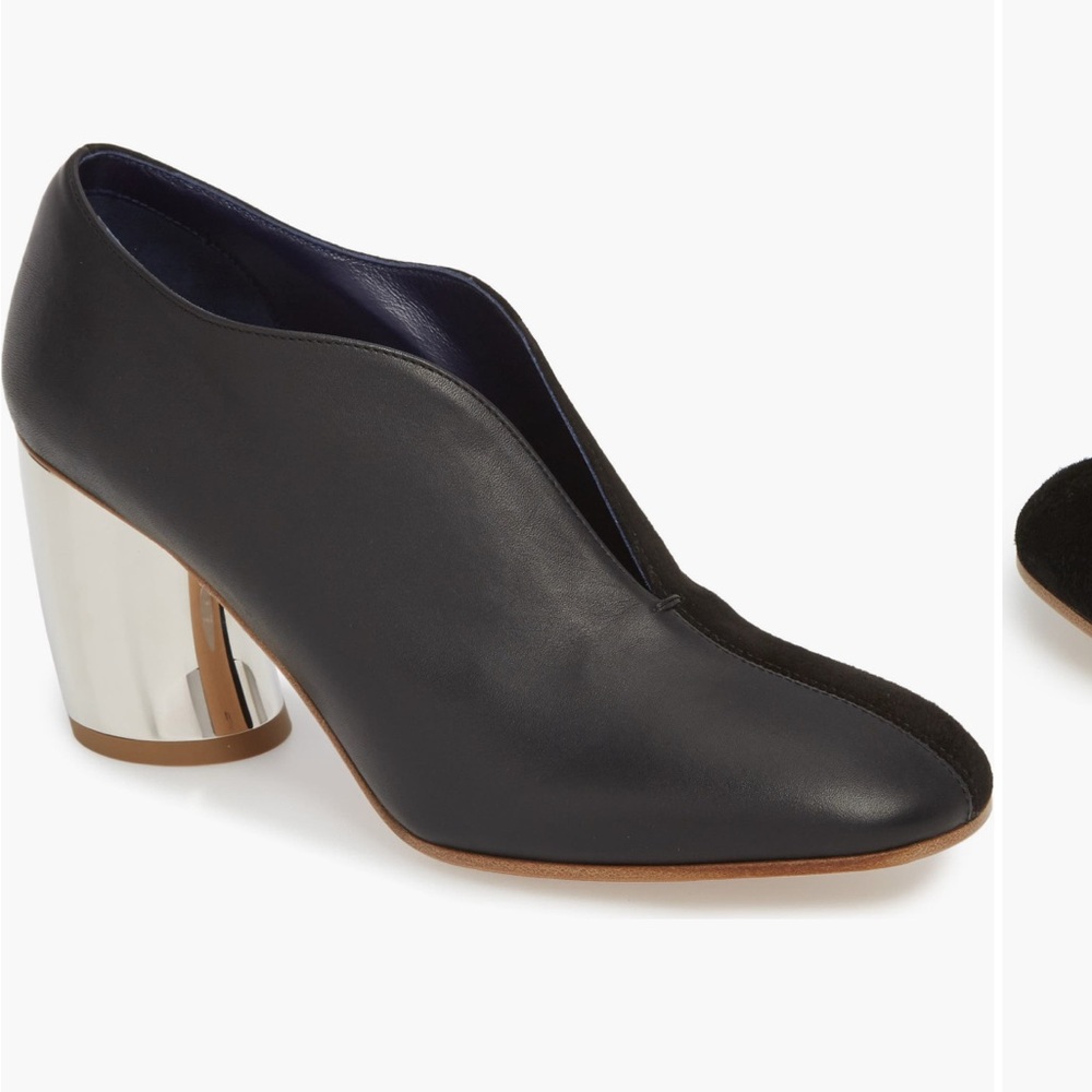 Elegant Black Leather Women's Shoes with Metallic Heel